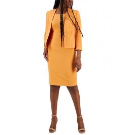 Crepe Open Front Jacket & Crewneck Sheath Dress Suit Regular and Petite Sizes Orange $130.20 Suits