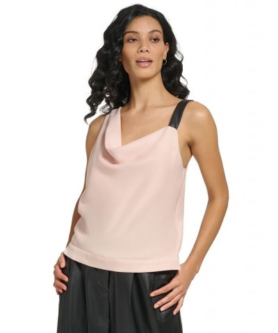 Women's Cowl Neck Contrast-Strap Camisole Top Gold Sand $22.14 Tops