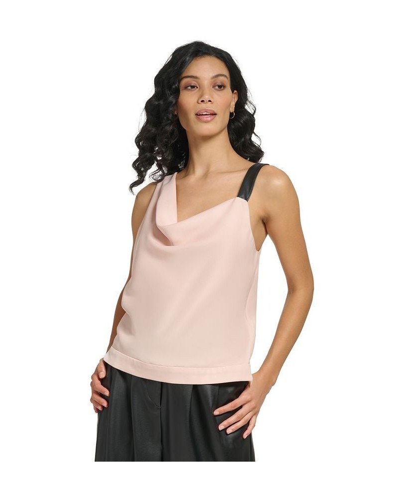 Women's Cowl Neck Contrast-Strap Camisole Top Gold Sand $22.14 Tops