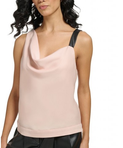 Women's Cowl Neck Contrast-Strap Camisole Top Gold Sand $22.14 Tops