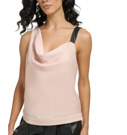 Women's Cowl Neck Contrast-Strap Camisole Top Gold Sand $22.14 Tops