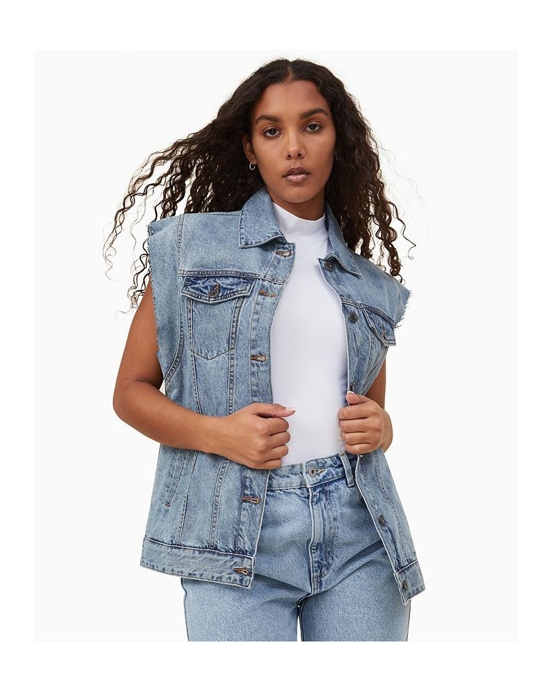 Women's Oversized Denim Vest Jacket Blue $28.00 Jackets