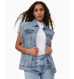 Women's Oversized Denim Vest Jacket Blue $28.00 Jackets