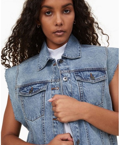 Women's Oversized Denim Vest Jacket Blue $28.00 Jackets