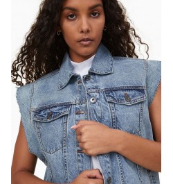 Women's Oversized Denim Vest Jacket Blue $28.00 Jackets