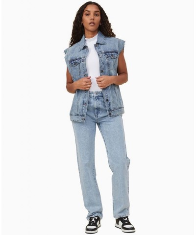 Women's Oversized Denim Vest Jacket Blue $28.00 Jackets