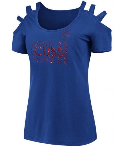 Women's Royal Chicago Cubs Three Strap Open Shoulder T-shirt Royal $21.15 Tops