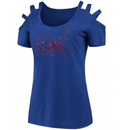 Women's Royal Chicago Cubs Three Strap Open Shoulder T-shirt Royal $21.15 Tops