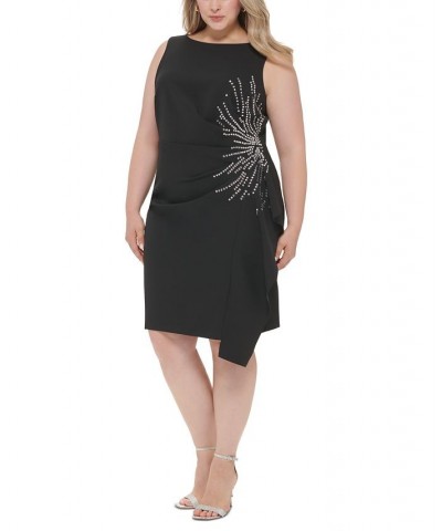 Plus Size Rhinestone-Starburst Draped Sheath Dress Black $56.96 Dresses