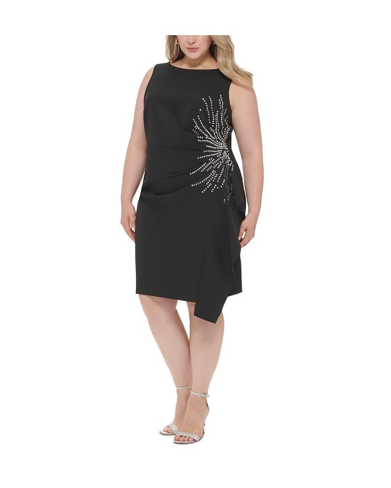 Plus Size Rhinestone-Starburst Draped Sheath Dress Black $56.96 Dresses