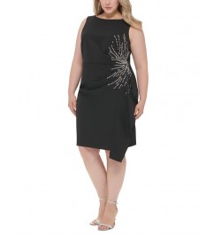 Plus Size Rhinestone-Starburst Draped Sheath Dress Black $56.96 Dresses