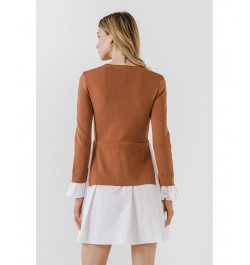 Women's Poplin Combo Knit Dress Brown $31.00 Dresses