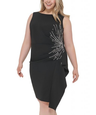 Plus Size Rhinestone-Starburst Draped Sheath Dress Black $56.96 Dresses