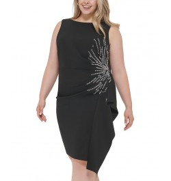 Plus Size Rhinestone-Starburst Draped Sheath Dress Black $56.96 Dresses