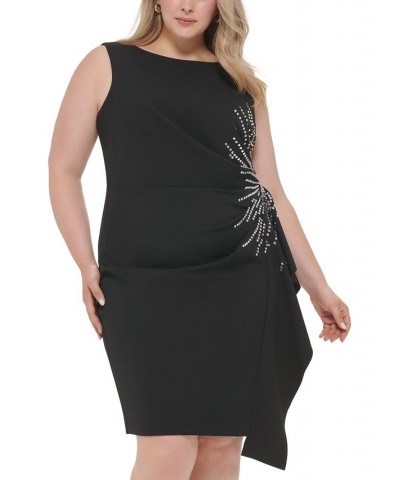 Plus Size Rhinestone-Starburst Draped Sheath Dress Black $56.96 Dresses