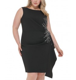 Plus Size Rhinestone-Starburst Draped Sheath Dress Black $56.96 Dresses