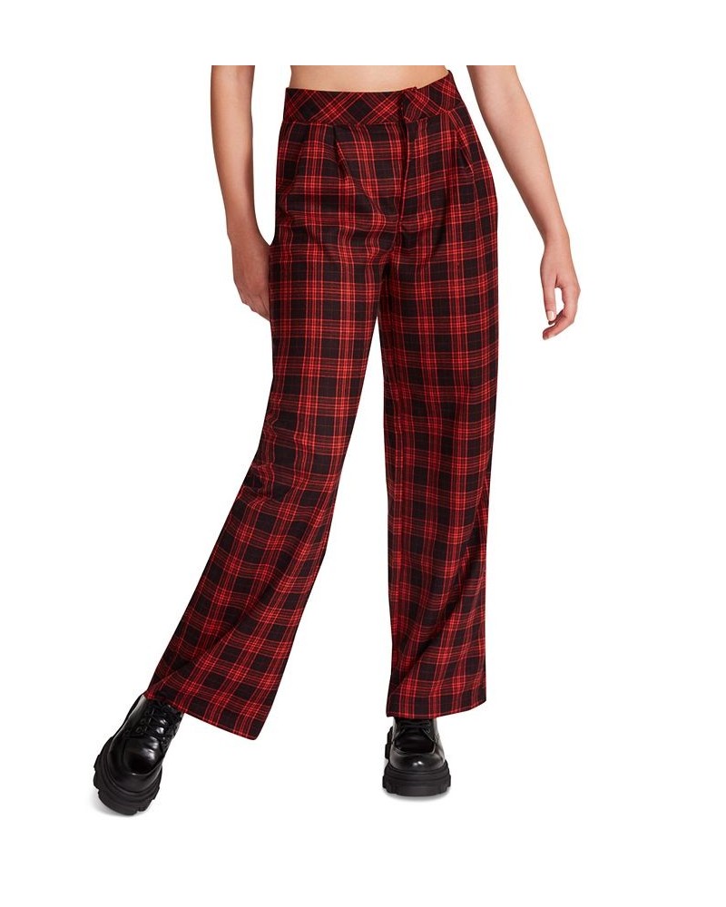 Women's Isabella Plaid Wide-Leg Pants Medium Red $24.59 Pants