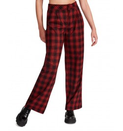 Women's Isabella Plaid Wide-Leg Pants Medium Red $24.59 Pants