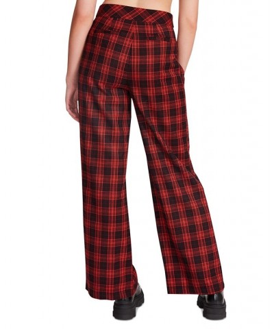 Women's Isabella Plaid Wide-Leg Pants Medium Red $24.59 Pants