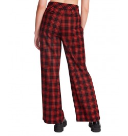 Women's Isabella Plaid Wide-Leg Pants Medium Red $24.59 Pants