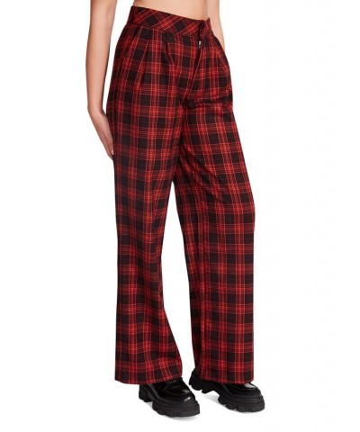 Women's Isabella Plaid Wide-Leg Pants Medium Red $24.59 Pants