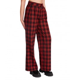 Women's Isabella Plaid Wide-Leg Pants Medium Red $24.59 Pants