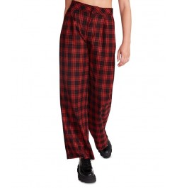 Women's Isabella Plaid Wide-Leg Pants Medium Red $24.59 Pants