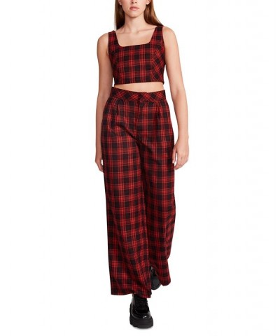 Women's Isabella Plaid Wide-Leg Pants Medium Red $24.59 Pants