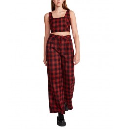 Women's Isabella Plaid Wide-Leg Pants Medium Red $24.59 Pants