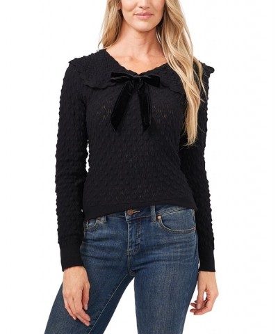 Pointelle Bow-Detail Cotton Sweater Gray $31.70 Sweaters