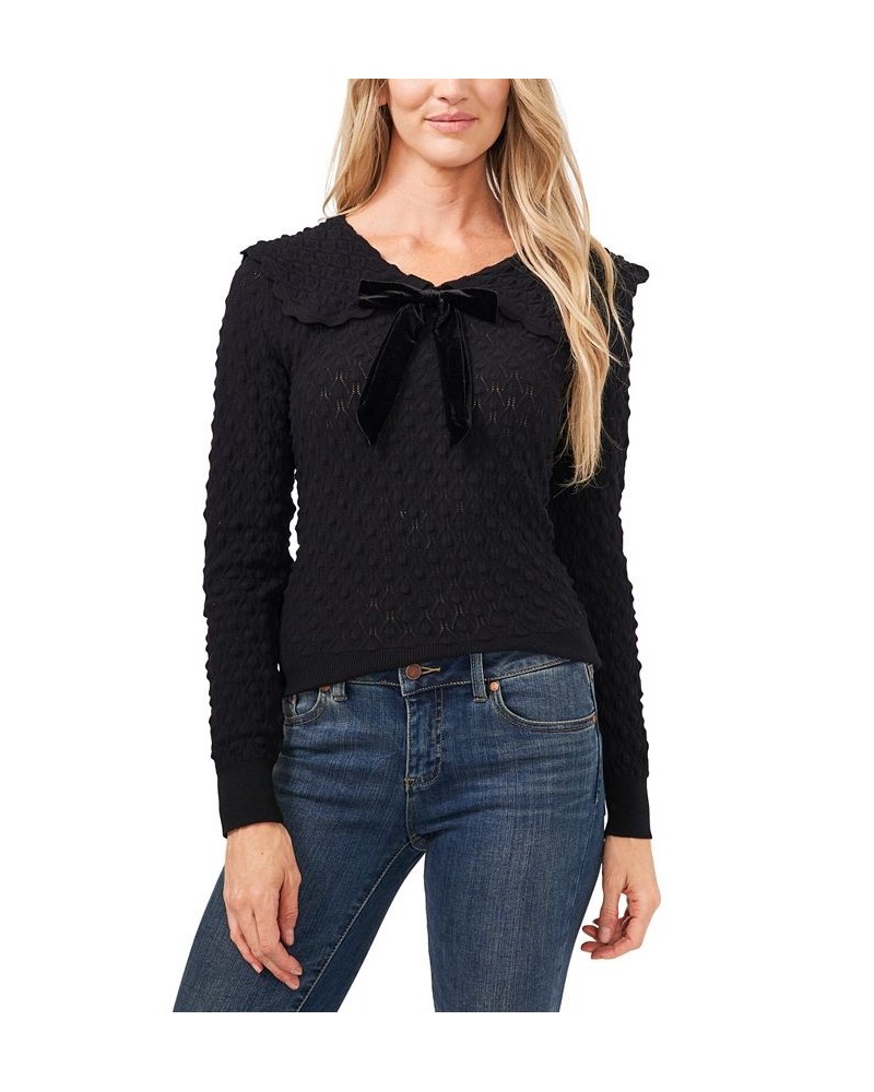 Pointelle Bow-Detail Cotton Sweater Gray $31.70 Sweaters