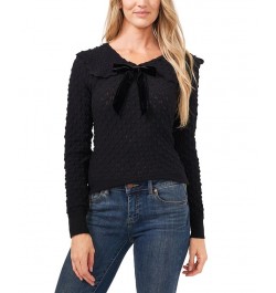 Pointelle Bow-Detail Cotton Sweater Gray $31.70 Sweaters