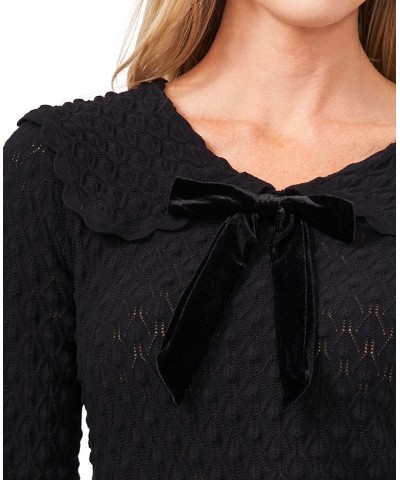 Pointelle Bow-Detail Cotton Sweater Gray $31.70 Sweaters