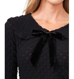 Pointelle Bow-Detail Cotton Sweater Gray $31.70 Sweaters