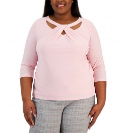 Plus Size Plaid Blazer Twist-Neck Top & Straight-Leg Ankle Pants Tutut Pink $38.71 Suits