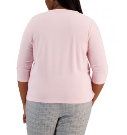 Plus Size Plaid Blazer Twist-Neck Top & Straight-Leg Ankle Pants Tutut Pink $38.71 Suits