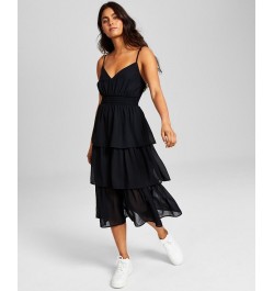 Women's Smocked Tiered Midi Dress Black $35.88 Dresses