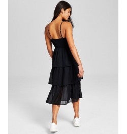 Women's Smocked Tiered Midi Dress Black $35.88 Dresses