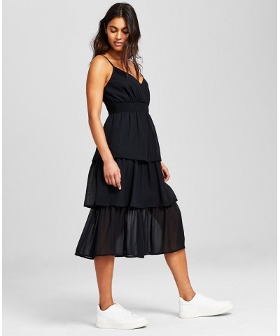 Women's Smocked Tiered Midi Dress Black $35.88 Dresses