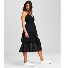 Women's Smocked Tiered Midi Dress Black $35.88 Dresses