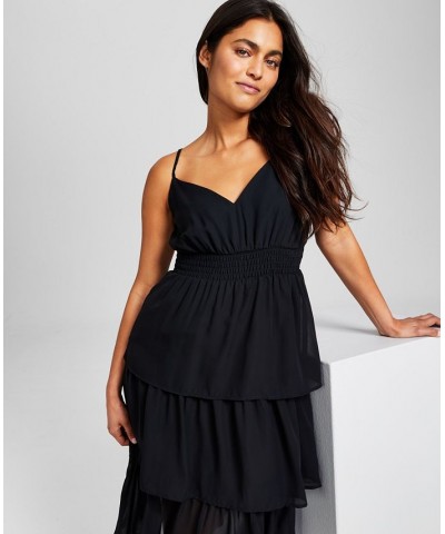 Women's Smocked Tiered Midi Dress Black $35.88 Dresses