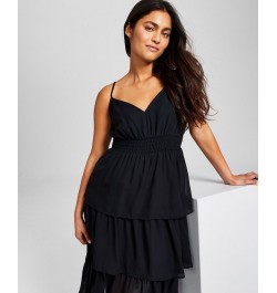 Women's Smocked Tiered Midi Dress Black $35.88 Dresses