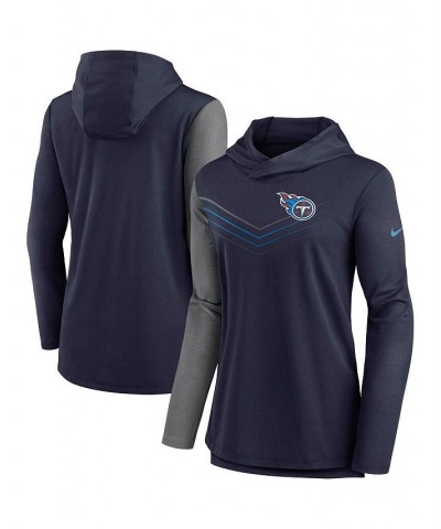 Women's Tennessee Titans Chevron Hoodie Performance Long Sleeve T-shirt Navy, Heathered Charcoal $34.50 Tops