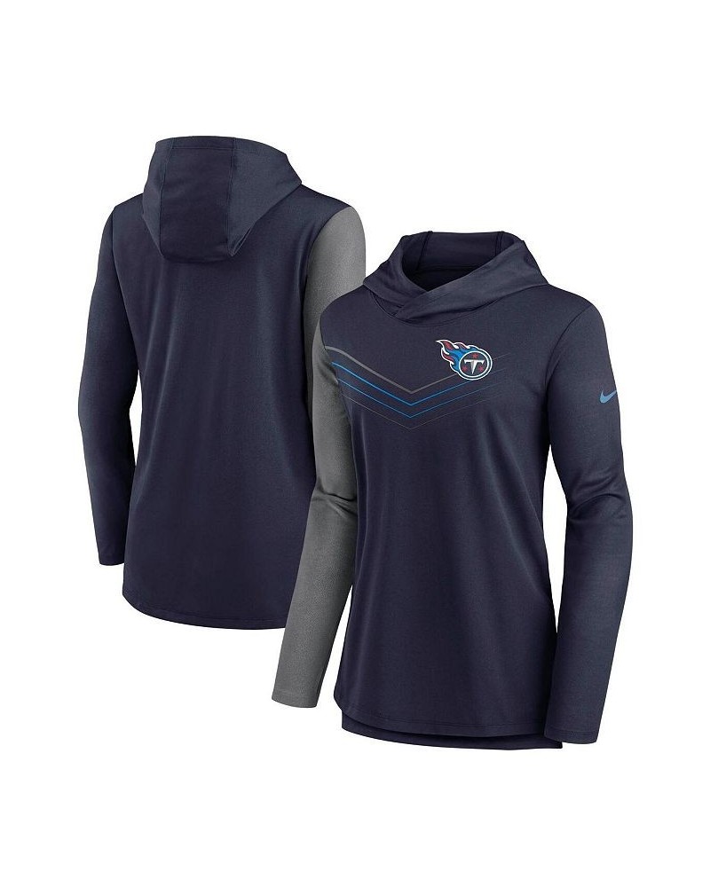 Women's Tennessee Titans Chevron Hoodie Performance Long Sleeve T-shirt Navy, Heathered Charcoal $34.50 Tops