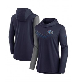 Women's Tennessee Titans Chevron Hoodie Performance Long Sleeve T-shirt Navy, Heathered Charcoal $34.50 Tops