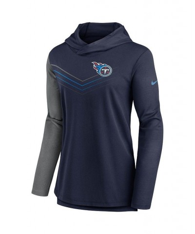 Women's Tennessee Titans Chevron Hoodie Performance Long Sleeve T-shirt Navy, Heathered Charcoal $34.50 Tops