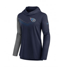 Women's Tennessee Titans Chevron Hoodie Performance Long Sleeve T-shirt Navy, Heathered Charcoal $34.50 Tops