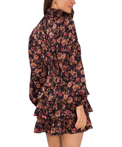 Women's Long Sleeve Smock Neck Ruffle Skirt Dress Wood Block Floral $47.26 Dresses