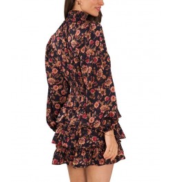 Women's Long Sleeve Smock Neck Ruffle Skirt Dress Wood Block Floral $47.26 Dresses