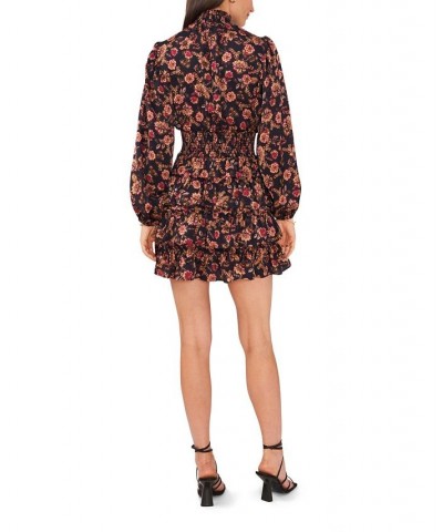 Women's Long Sleeve Smock Neck Ruffle Skirt Dress Wood Block Floral $47.26 Dresses